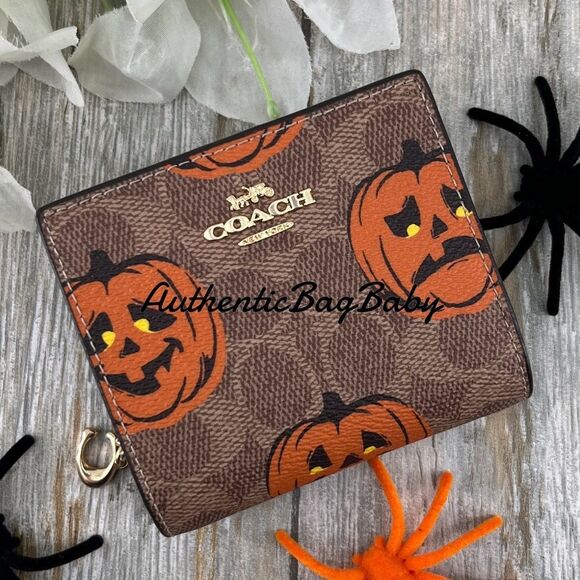 Coach Handbags - Authentic Coach Snap Wallet In Signature Canvas With Halloween Print Bag Purse